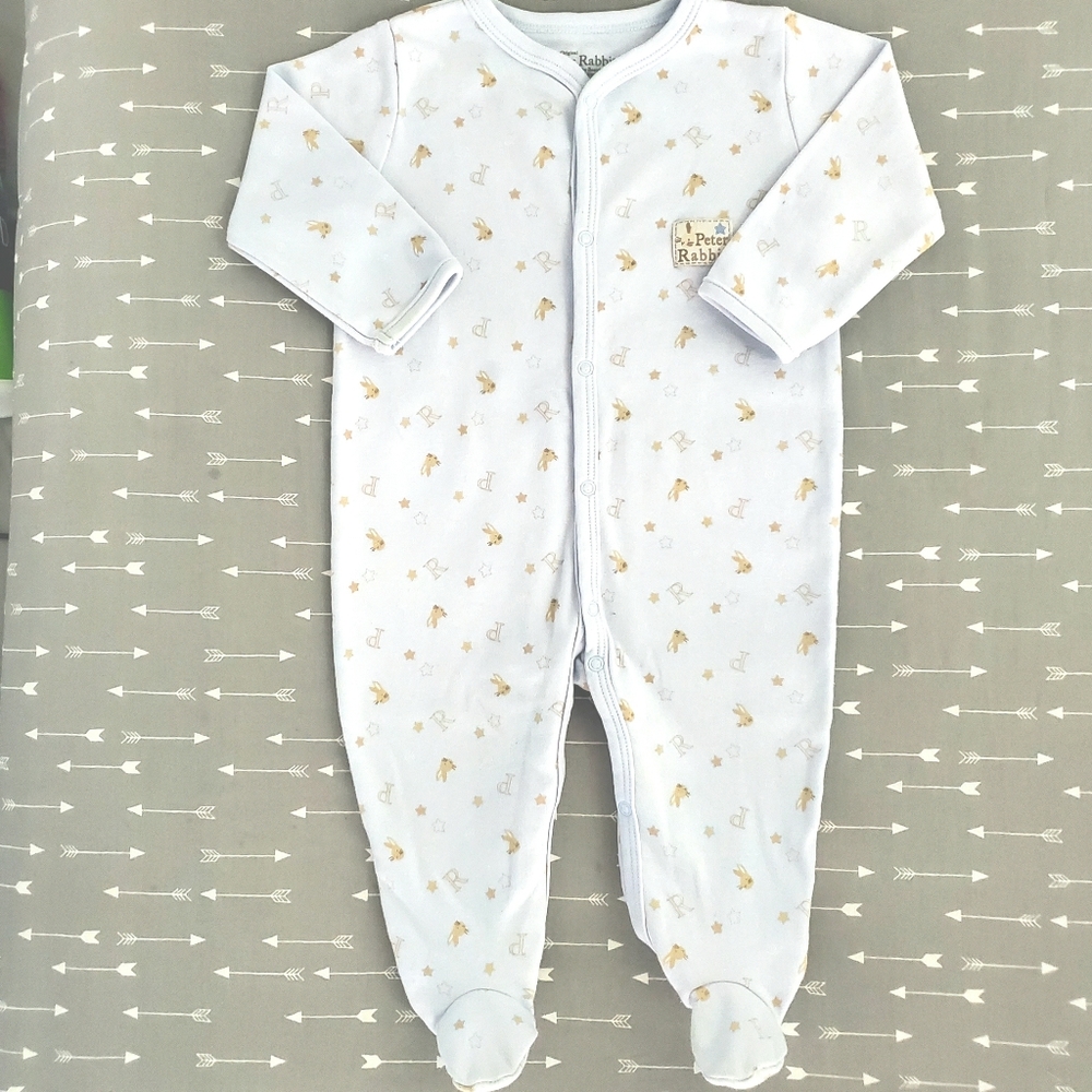 6/9 months baby boys button footie onesie